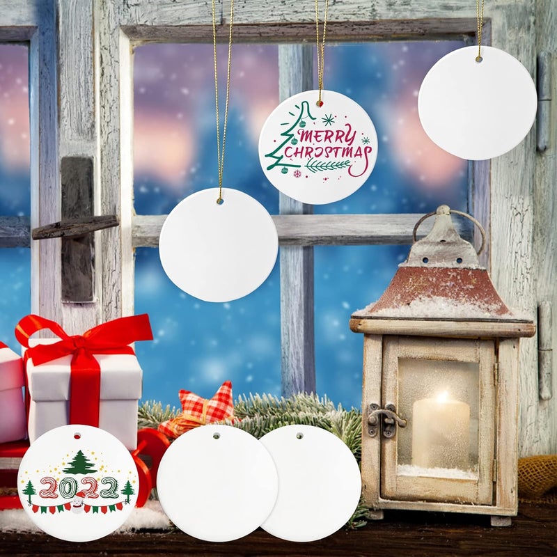 AMONE Sublimation Ceramic Ornaments - Bulk Ceramic Discs for Heat Press Printing - White Round Porcelain Personalized Xmas Tree Keepsake Crafts Gift - 48pc - Image 5